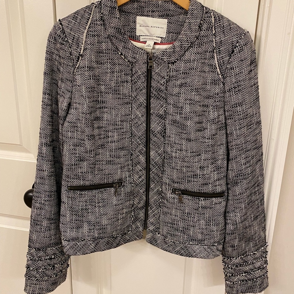 Banana Republic zip moto tweed jacket blazer 10